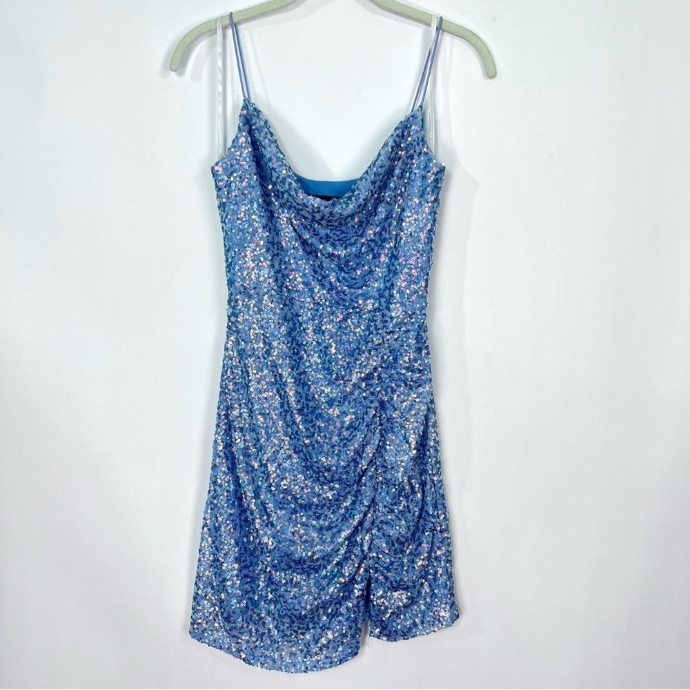 B Darlin Blue Iridescent Sequin Mini Dress Juniors size 5/6